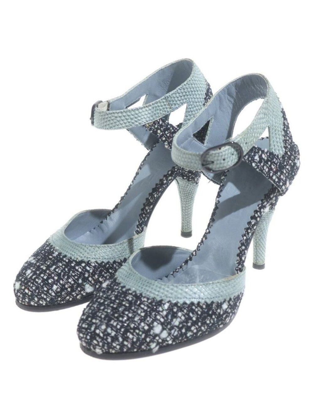 Chanel Tweed Heels Black Mint Green